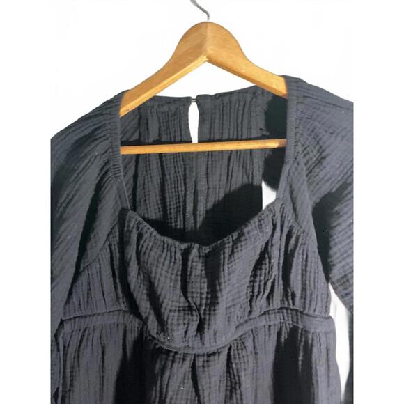 Black Gauze Open Back Long Sleeve Tunic  with Pockets Medium - Picture 7 of 11